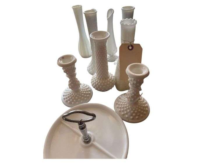 Hobnail and Milk Glass Vases and Etc image