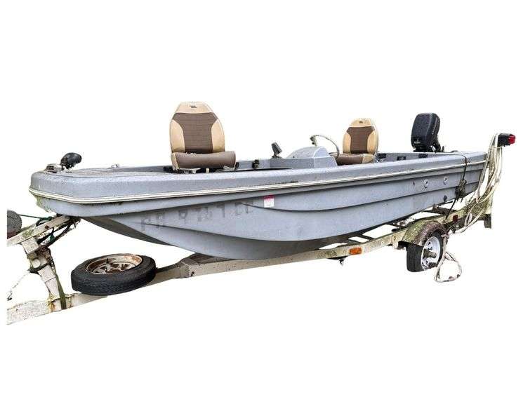 14 Foot Bass Boat - w/ Tilt Trailer - Evinrude 9.9 Outboard Motor - 2 Wise Seats - Up To 4 Person and 600lb Capacity - Comes w/ Fish Finder and Trolling Motor image
