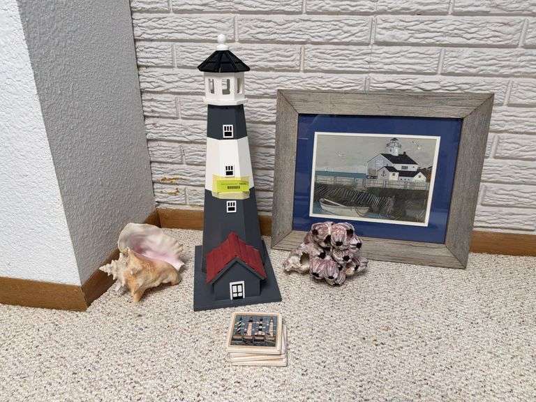 20" wooden lighthouse model, unique seashells and lighthouse coasters