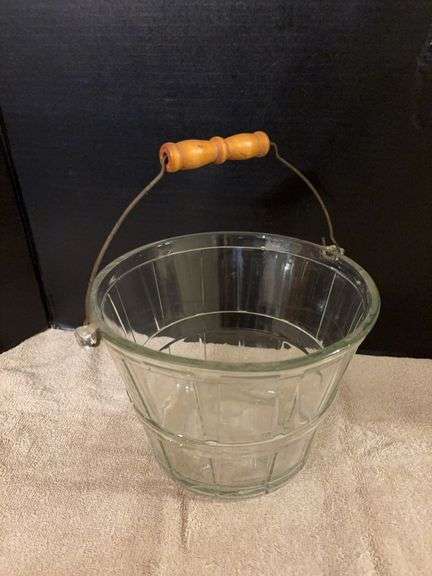 Glass ice bucket with wire bail handle image