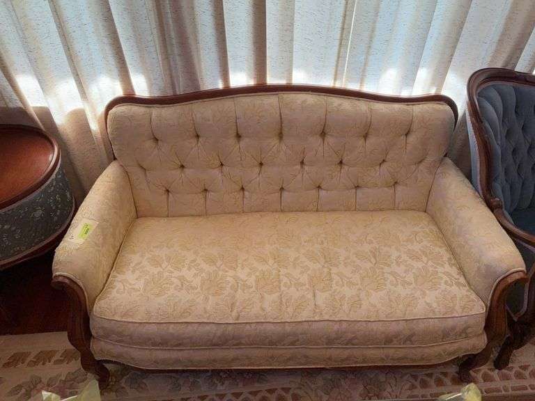 54" off white exposed wood sofa image