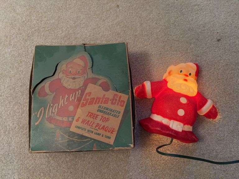 Santa-Glo illuminated unbreakable tree top & wall plaque in original box image