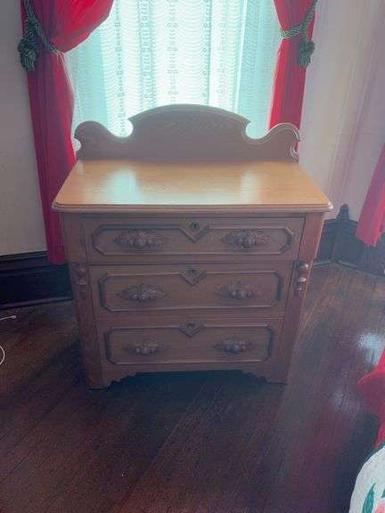 Walnut 3 drawer dresser with fruit & nut pulls 18D x 31L x 36H image