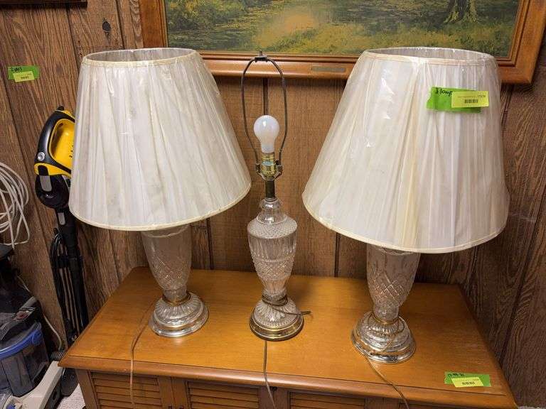 Three table lamps w glass bases image