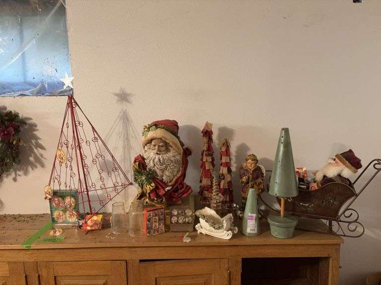 Christmas group includes card holder, Santas, carolers, sleighs, etc image