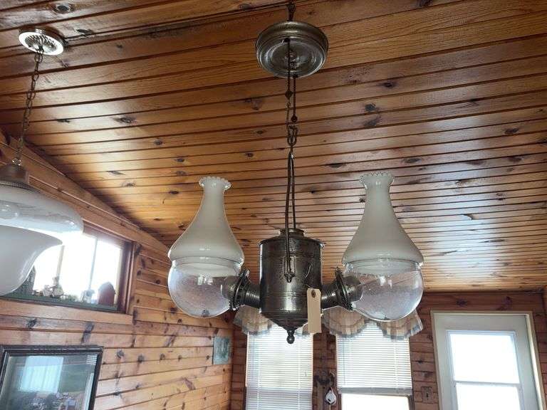 Double head angle lamp w milk glass shades image