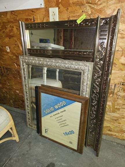 2 decorator mirrors, flat mirror and picture frame image