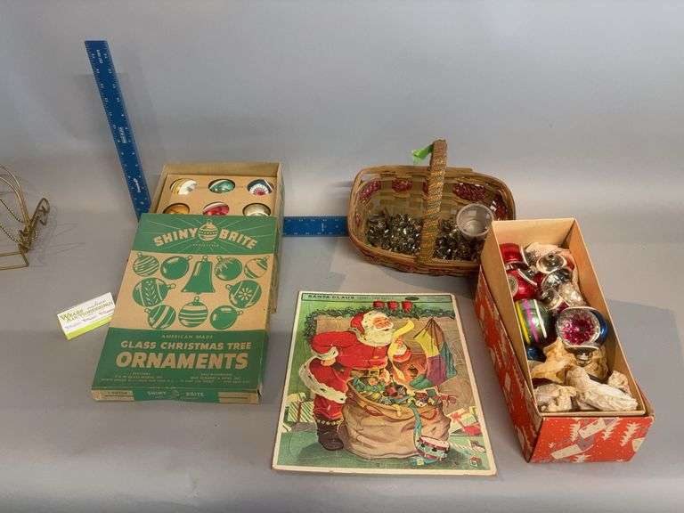 Vintage Christmas-bulbs, candle holders and puzzle image