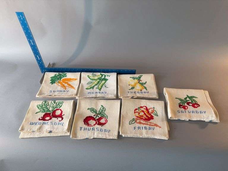 Complete set day of the week towels with produce handiwork image