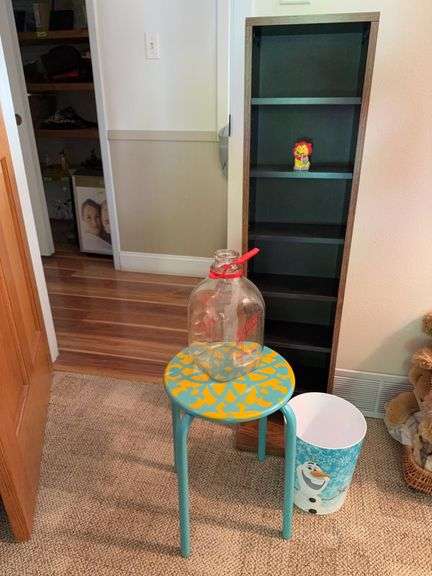 CD/DVD tower, Olaf trash can, little table for a girls room, a lion and Haldane Dairy 1 gallon milk bottle image