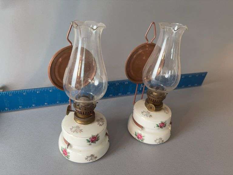 Pair of Wales oil night lamps w reflectors image