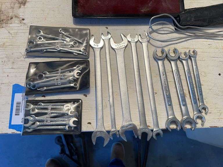 Double end wrenches, line wrenches and three ignition wrench sets