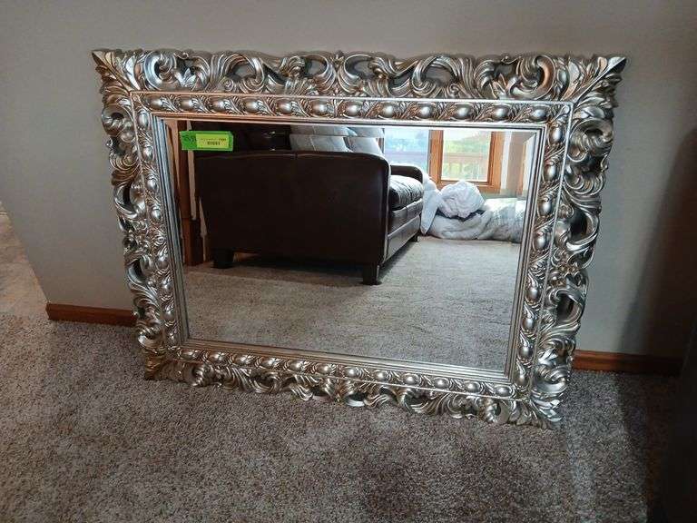 29x37 beveled edge wall mirror in a very fancy silver frame image