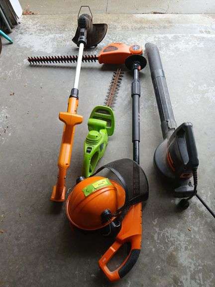 B&D hedge and string trimmers, Green Works elec hedge trimmers and Craftsman leaf blower image