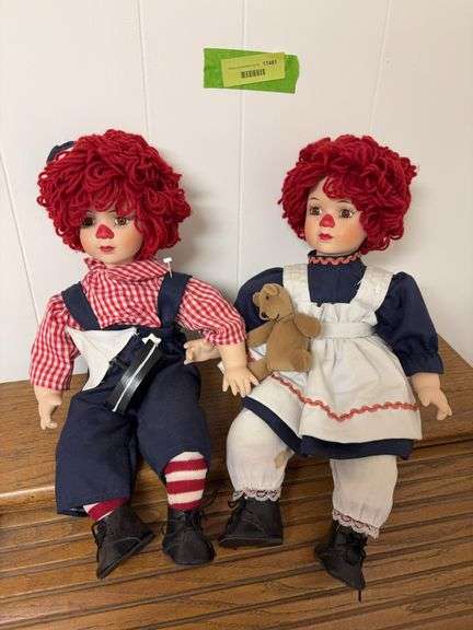 Raggedy Anne and Andy bisque dolls w cloth bodies image