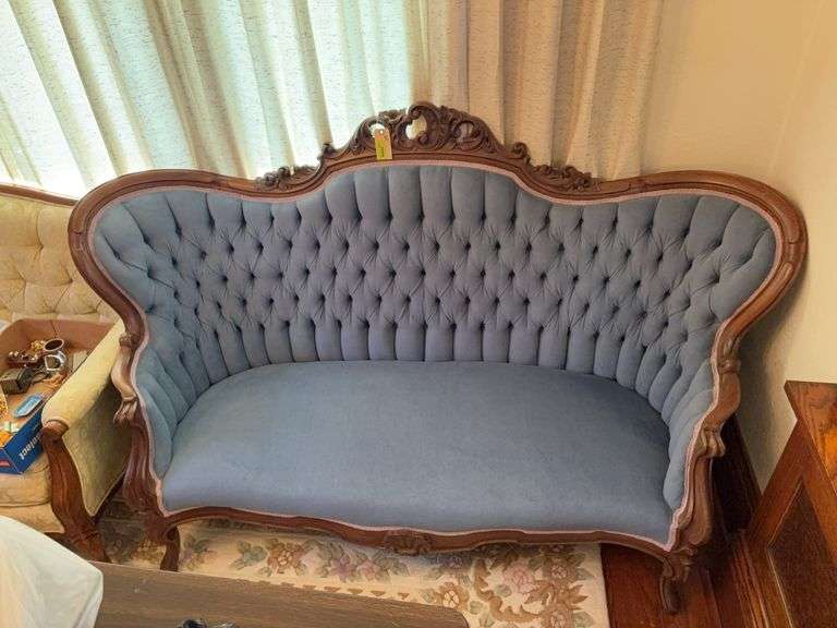 60" walnut settee with carved back image