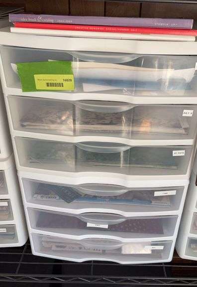 Supply of scrapbooking items in (2) 3 drawer cabinets image