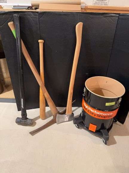 Vac can, pick, single bit axe, maul and ball bat image