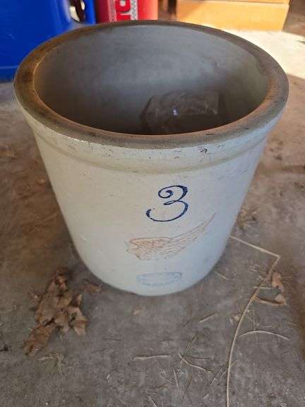 3 gallon Redwing crock w/ hairline cracks and glass beads image