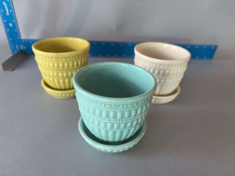 Three McCoy beaded pattern flower pots image