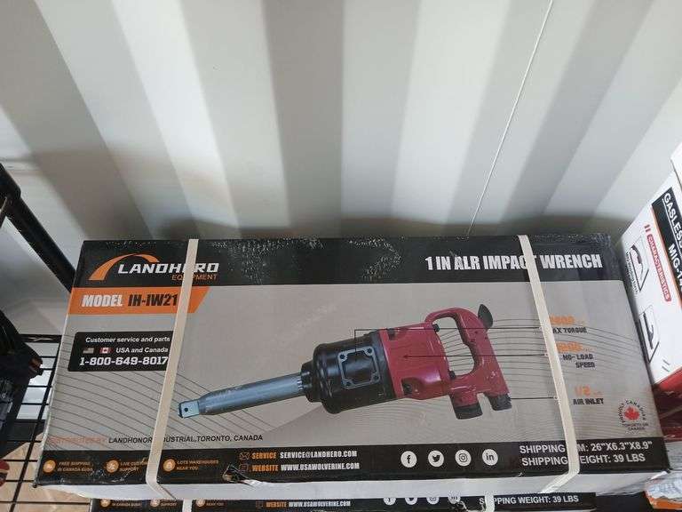 AIR IMPACT WRENCH	landhonor		LHR-AIW1	"Sguare Drive  : 1"" Air Pressure  : 100-170 psi Mechanism  : Pinless Hammer Max Torgue   :  2800 ft·lb Applicable Torque : 1106-1895 ft·lb Blade Length   :  2.1in Weight   : 34Ibs Anvil Length   :  8.85in No-Load Speed   :  4200rpm Air Inlet   :  1/2in PT Hose Inner Dia.  : 1/2in SHIPPINGWEIGHT:39LBS", MOUNT VERNON image