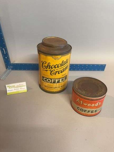 Two coffee tins-Chocolate Cream Coffee Marshalltown, Iowa and Atwood Coffee Co Minneapolis, Omaha image