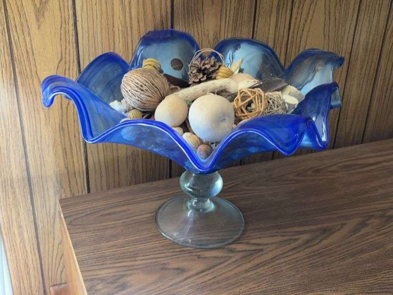 22" round Murano art glass compote 13" tall image
