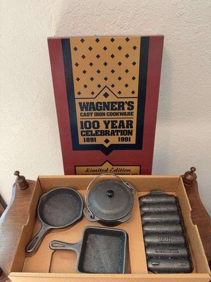 Wagner's Cast Iron Cookware 100 year Celebration 1891 -1991 5pc miniature cookware set w/ box image