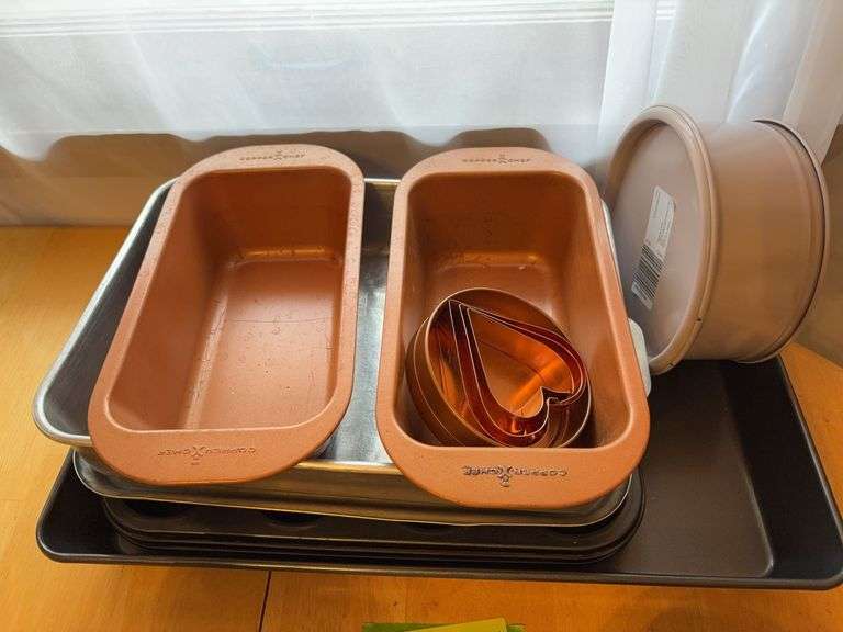 Variety of baking sheets and heart cookie cutters image