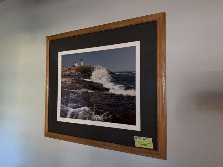 York, ME framed lighthouse photo, 30x26 image