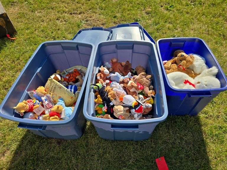 3 totes of TY babies and stuffed animsls image