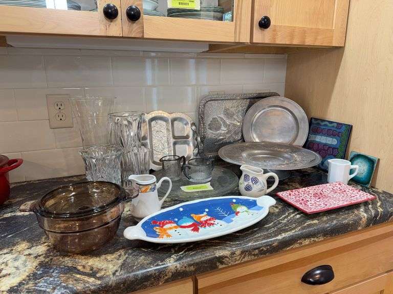 Pressed aluminum serving items, vases, other misc kitchen related items image