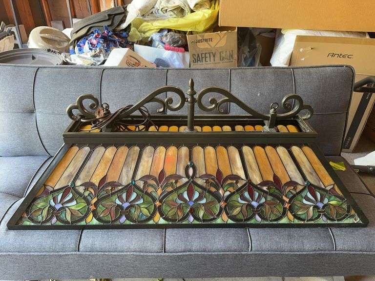 16" x 48" pool table style stained glass style hanging light image