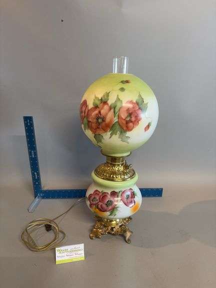Electrified GWTW lamp w poppy design Approx 25” tall image