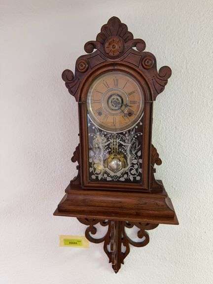Walnut kitchen clock w/ alarm 13 x 19 and shelf