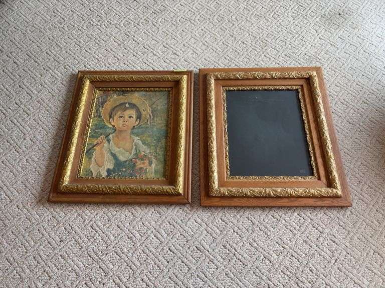 30x25 picture frames One has picture of boy and no glass, other is empty w glass image