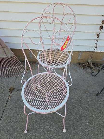 2 pink ice cream parlor style chairs image