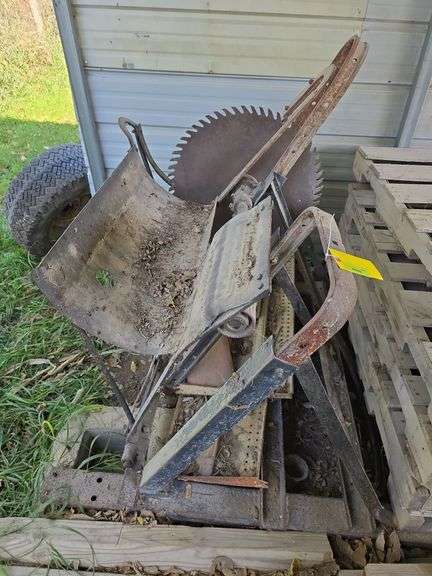 Belt drive buzz saw frame w/ 24" blade on steel tubing frame skid