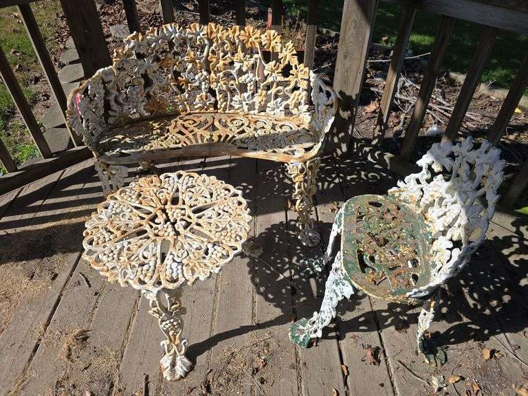 Cast iron settee, chair and table set image