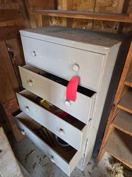 Pine chest of drawers and 3 pine shelf units image