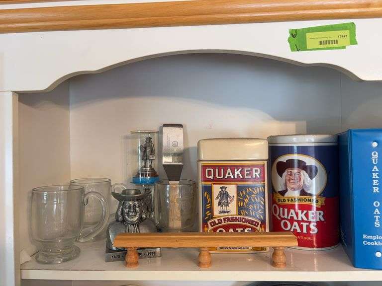 Quaker Oats collectibles includes cookie jars, mugs, cutlery set, cake server, etc image