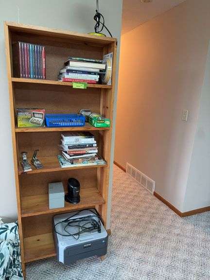 9D x 25L x 66H bookshelf with office supplies, books, brother printer etc image