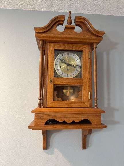Handmade oak shelf clock by Krauss 15 x 26 with oak shelf image