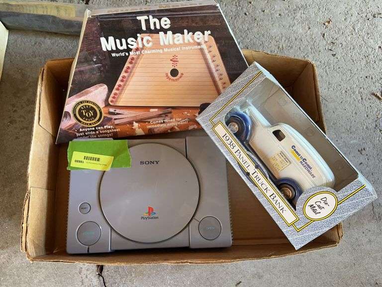 Play station controller, die cast car and music maker image