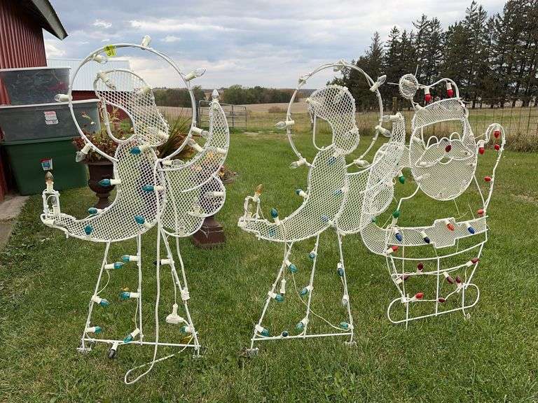Metal lighted Christmas Santa and 2 angels, all approx 4' image