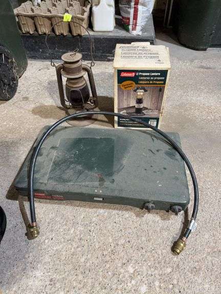 Coleman camp stove, lantern and old barn lantern image