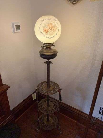 Brass organ lamp with cherub shade 12" round x 60" +/- tall image