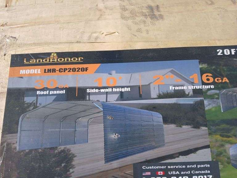 All-Steel Carport	landhonor	LHR-CP2020F	"Length:20' Width:20’ Ridge hoight: 12-%' Sido-wall helght: 10’ Framo structuro:2'-16 GA squaro steel Corrugatod stoclroof panel:30 GA Roof colour: Charcoal grey", MOUNT VERNON image