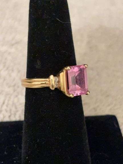 10kt pink stone ring sz 6.5, diamonds image
