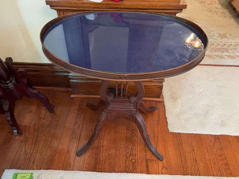 Duncan phyfe leg lyre base oval table 18 x 24 image